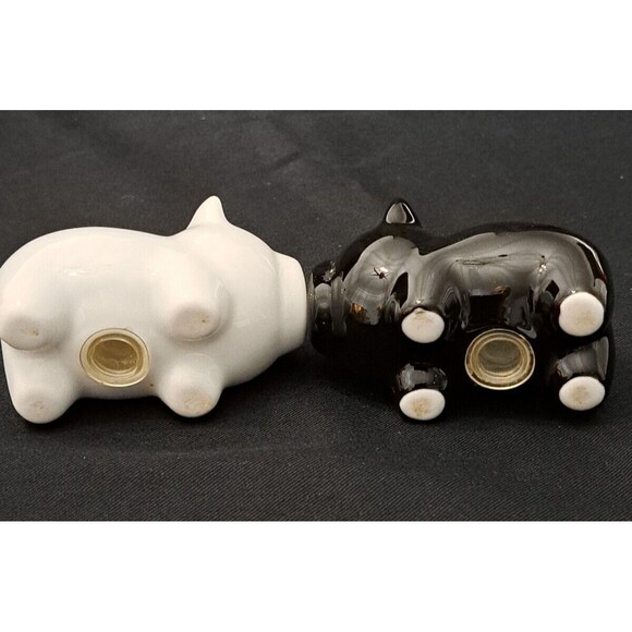 Cute Pig Salt and Pepper Shakers Black and White Porcelain Ceramic - Picture 5 of 6